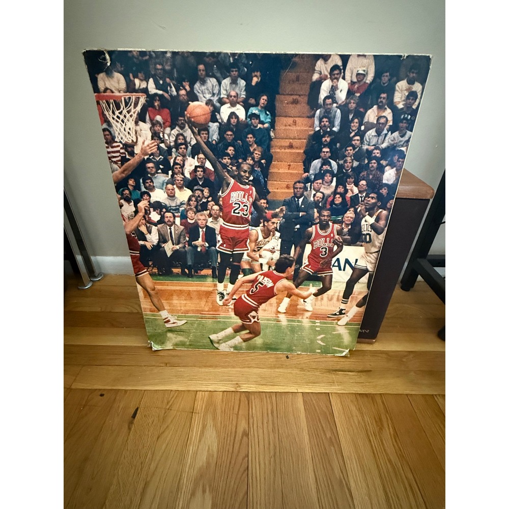 VTG 1980s Michael Jordan Chicago Bulls Basketball Poster Board‎ Art Red OS - Picture 4 of 5